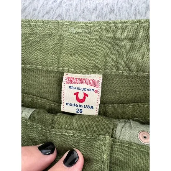 True Religion Womens Green Denim Mini Skirt Size 26 Rare Sample Design NWT - Picture 2 of 12